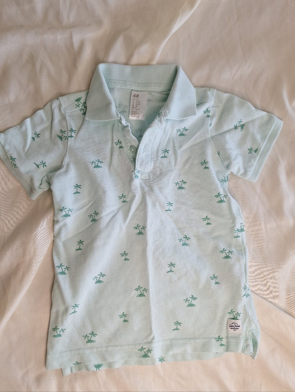 H&M Toddler Boys Kids Polo shirt with Palm trees Size 1 1/2-2Y in Mint Green